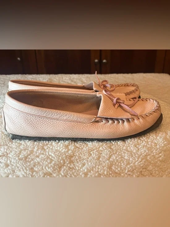 J.Crew Blush Pink Leather Driving Moccasin Loafers Bow Driving Flats Size 9 - Picture 7 of 8
